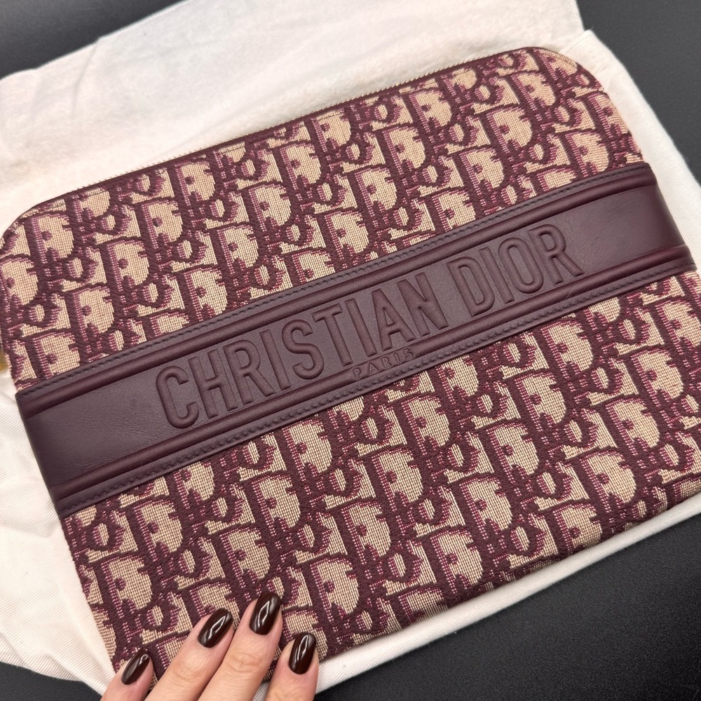 Dior Oblique Monogram Zip Pouch in Bordeaux